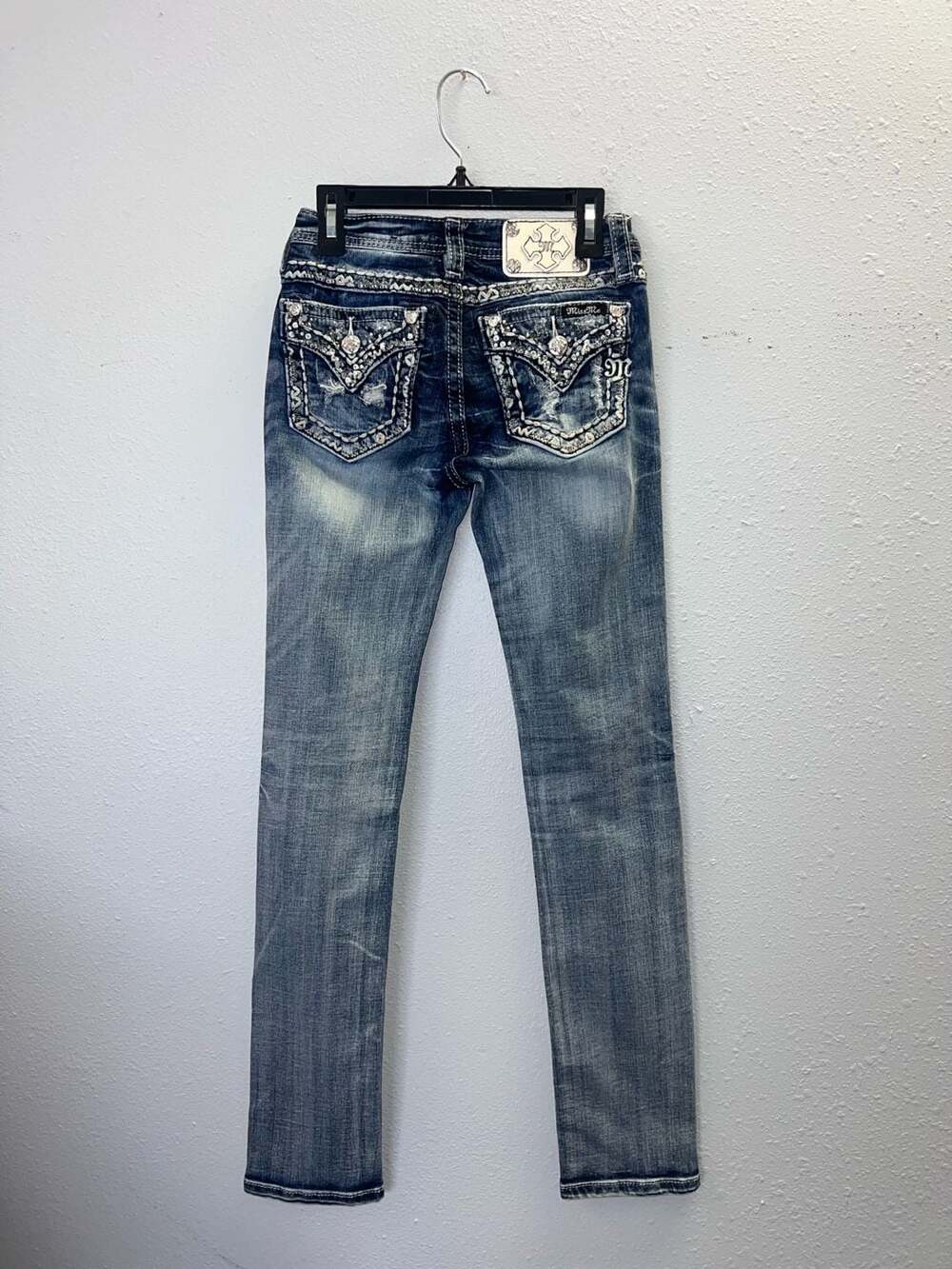 Miss Me Girls Embellished Rhinestone Skinny Jeans Size 12 26x29 Denim 0517